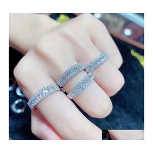 Обручальные кольца INS модный темперамент S925 Pure Sier FL Diamond Cubic Zirconia Row Ring для женщин 3603 Q2 Drop Delivery Jewelry Dh6qx