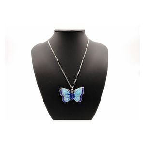 Pendant Necklaces Fashion Drip Oil Diamond Butterfly Necklace Women Jewelry Gift For Girls Statement Party Wholesale Drop Delivery Pe Dhdk5