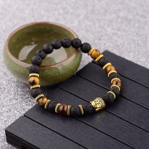 Fios de miçangas de miçangas étnicas naturais lavatiger olho de pedra meditação bracelete meditação de ouro buda de cobre banglles ioga joias de joias