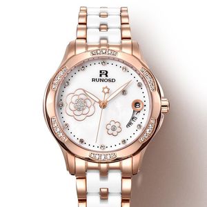 Armbanduhren Damenuhr aus Roségold, mechanisches Uhrwerk, Keramikarmband, Saphirglas, helles Zirkon-Zifferblatt, Edelstahl 8318L