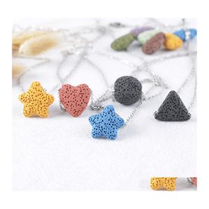 Pendant Necklaces 9 Color/Lots Lava Rock Triangle Star Heart Fish Drop Shape Beads Essential Oil Diffuser Stone For Women Fashion De Dhn3U