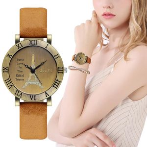 Zegarek na rękę proste kobiety modne zegarki retro damskie kwarc jasnobrązowy browncasowy zegar skórzany zegar Montre femme