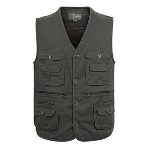 Gilet da uomo Gilet da uomo in cotone con bottoni multitasche Giacca senza maniche a 3 colori con molte tasche Gilet da viaggio solido di grandi dimensioni