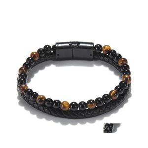 Beaded Mens Natural Stone Mti Lager läderarmband för kvinnor Tiger Eye Lava Rock Beads Chains Bangle Fashion Magnetic Buckle Je Dhdtx