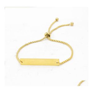 Cadeia de ligação à mão artesanal de aço inoxidável em branco Bracelet Mirror Mirror Polido Diy Grave Bracelets ajustáveis ​​de controle deslizante dourado para homens Dro dhbex