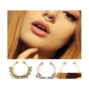 Näsringar studs 100st/parti kristall falsk septum piercing klipp på kroppsmycken faux hoop damer för kvinnor mode droppleverans oth27