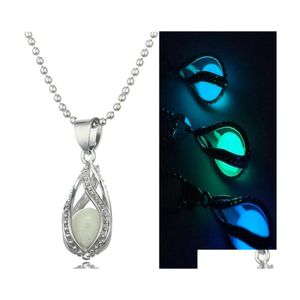 Medaillons leuchten im Dunkeln Perlenkäfig Anhänger Halsketten Offene hohle leuchtende Wassertropfen Charm Medaillon Perlenkette für Frauen S Mode Je Dho3C