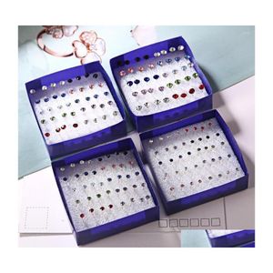 Stud Earrings 20 Pair/Set Women Girl Rhinestone Crystal Ear Mixed Styles Round Small Sets Party Jewelry Gift 2 3 4 5Mm Drop Delivery Dhpwq