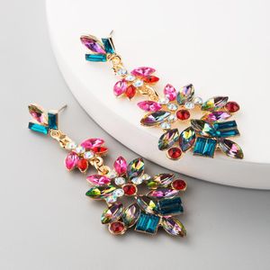 Kolczyki Dangle Colorful Flower Kobiety Rhinestone Drop Big Fashion Projekt luksusowy wisiorek kryształowy klejnot klejnot biżuteria żyrandol gif