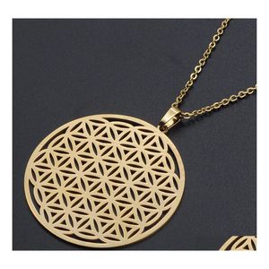 Kolye Kolyeler Vintage Flower of Life kadınlar akgesli estetik paslanmaz çelik takılar altın renk içi boş erkekler kolye wicca 2021 d dhvxb