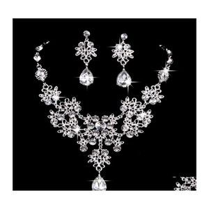 Conjuntos de jóias de casamento 6 cores Women Bling Crystal Bridal Conjunto de Diamante Sier Diamante Brincos Dangle Brincos para Damas de Noiva D OTEGN