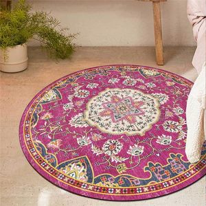 Carpets European Pattern Round Rug Retro Persian Ethnic-Style Purple Rose Red Carpet Living Room Bedroom Bed Blanket Bath Mat