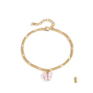Anklets kvinnor Colorf akrylfjäril Tassel Europe Retro Metal Beach Vacation Foot Chain single Animal Gold Party Gift Anklet Jewe Dhojd