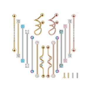 Ohrstecker ZS 14G 38mm Industrial Piercing Ohrring für Mädchen Frauen Edelstahl Lange Ohrstecker Kristall Knorpel Schmuck Drop De Dhynj