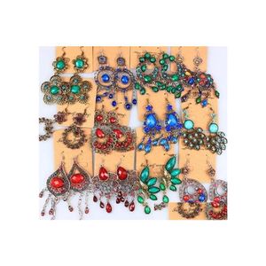 Dangle Chandelier Mix Vintage Boho Ethnic Kolczyki Galzed Diamond Divent Long Tassel Oświadczenie Brązowe Sier Ear Hook dla kobiet fashi otd0c