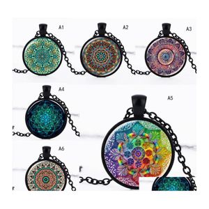 Colares de pingentes de pingente indiano Mandala Flor da vida Colar Vintage Buddhism Medita￧￣o Cabochon Glass for Momen Men Jewelry Dr. Otdsh