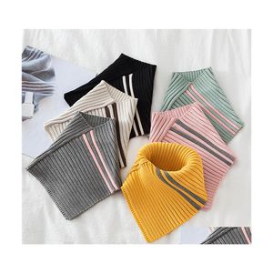 Neck Ties Winter Turtleneck False Fake Collar Ribbed Knitted Striped Detachable Triangle Scarf Wrap Windproof Stretchy Warmer 3645 Q Dhum0