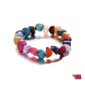 Pulseiras de pedra natural de mi￧angas para homens homens curando contas de arco -￭ris yoga elasticidade chap￩u de moda artesanal de joias de j￳ias gotas d dhpjm