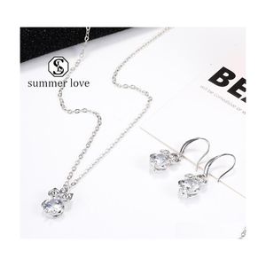 Ohrringe Halskette Mode Eule Blume Hausschuhe Anhänger Kette Necklece Ohrring Set Für Mädchen Gold Silber Zirkon Baumeln Hochzeit Schmucky Dh0RF