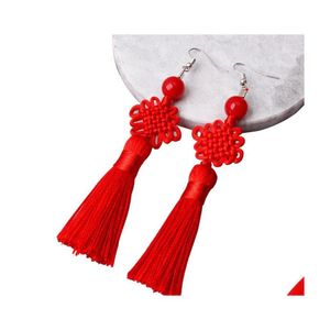 Dangle Chandelier Earrings Colorf Thread Braided Chinese Knot Tassel For Women Handmade Lucky Peace Long Fringed Hanging 2022 Drop Dhr9V