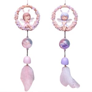 Decorative Figurines Objects & E8FF Japanese Style Creative Resin Wreath Wind Chimes Sweet Cartoon Angel Feather Hanging Pendant Dream Catch