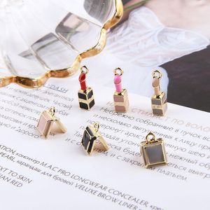 Charms 10pcs/pack 3D Make Up Tool Lipstick Mirror Enamel Jewelry Earring Bracelets DIY Pendant Making Golden BaseCharms