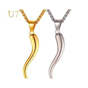 Hänge halsband u7 italiensk hornhalsband amet guld färg rostfritt stål hängen kedja för män/kvinnor present mode smycken p1029 d dh75f