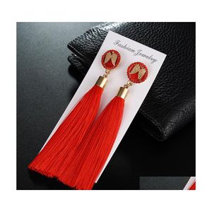 Dangle Chandelier Bohemian Angel Wings Crystal Tassel Drop Earrings For Women Long Silk Fabric Statement Earring Ethnic Jewelry Del Dhoiy