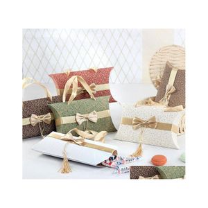 Gift Wrap Pillow Form Candy Box med Bowknot Tassel Wedding Favor Handle Diy Elegance Package Drop Delivery Home Garden Festive Par Dhzmg