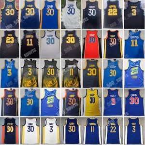 Basketbal 30 Stephen Curry Jersey 11 Klay Thompson Andrew Wiggins 22 Draymond Green 23 Poole 3 Sportshirt Wit zwart blauw geel