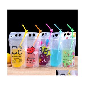 Vattenflaskor Juce Väskor Rensa dryck Puches Frosted Zipper Standup Plastic Drinking Bag With St Holder Reclosabel Heatproof 500 ml DR DH5SY