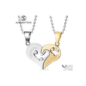 Colares pendentes Titanium Steel Heart Shape com Crystal Casal Collection Set para homens homens de alta qualidade Jewelry Gift Seu amante Dro Dhrfq