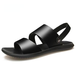 Sandals Men Leather 2023 Sandale Homme Slippers Split Beach Shoes Hombre Sandalia Black Extra Plus Size 38-44