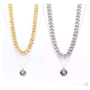 Pendant Necklaces Korean Fashion One Piece Goth Chain Necklace For Women Hip Hop Doublelayer Coin Choker Gold Sliver Color Design Je Dhavl
