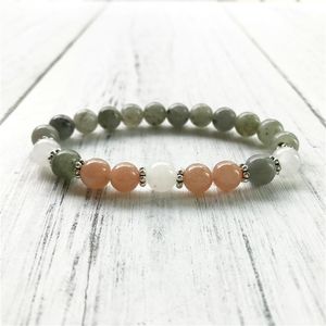 Filo di pietra solare naturale, braccialetto in labradorite, polso, perline di mala, protezione spirituale rafforzata, equilibrio energetico femminile, yoga con perline