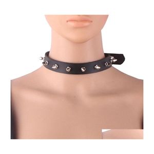 Chokers Sexy Gothic Pink Spiked Punk Choker Collar With Spikes Rivets Women Men Studded Chocker Necklace Goth Jewelry Drop Delivery Dhulg