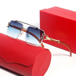 Moda Gözlük Kalp Güneş Gözlüğü Kadınlar İçin Erkek Tasarımcı Gözlük Çerçevesiz PC Çerçevesi Mavi Polaroid Lens Carti Lunettes Vintage Ahşap Bacaklar Üçgen İmza