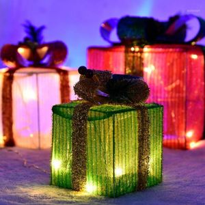 Decorações de Natal 3pcs LED Caixa de presente Decoração Janela de mercado de ornamentos de Natal para presentes do ano em casa