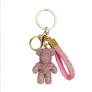 Rhinestone Crystal Bling Teddy Bear Key Chain Keychains för väskor