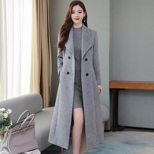 Kvinnors ull blandar högkvalitativ vinterkassamere lång överrock Vintage 2023 Autumn Plus Size Thicken Warm Woolen Black Jacket Women R