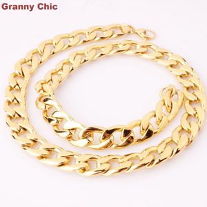Chains Granny Chic High Quanlity Jewelry For Men Gold Color Bling Stainless Steel Figaro Chain Necklace Or Bracelet 15mm7"-40"