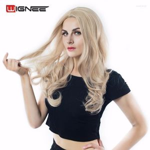 Synthetic Wigs Wignee Mixed Ash Blonde Middle Part 26" Long Wavy Density For Black/White Women Trendy Cosplay Hair Female Kend22