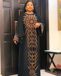 Ethnic Clothing African Dashiki Dress Diamonds Black Classic Muslim Hijab Abaya Bat Bazin Long Maxi Robe Gowns Africa Fairy Sexy Ladies Part