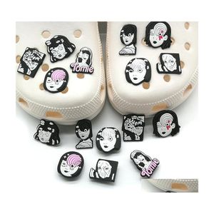 Shoe Parts Accessories Moq 100Pcs Tomie Comic Pattern Croc Charms 2D Soft Pvc Decorations Shoes Buckles Ornaments Fit Women Sandal Dhqic