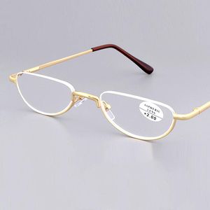 Solglasögon små halvmåneläsningsglasögon för kvinnor män mode ultralight presbyopia glasögon unisex rostfritt stål metall ram