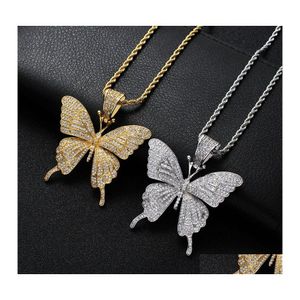 Pendant Necklaces Hip Hop Butterfly Shape Necklace For Men Women Iced Out Bling Animal Gold Sier Twisted Chain Hiphop Rapper Jewelry Otcih