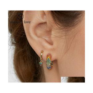 Dangle Chandelier Summer Rainbow Colorf Pave Crystal Cooper Mini Hie Hoop Earrings For Women Boho Big Circle Wedding Jewelry Drop D Dhlqo