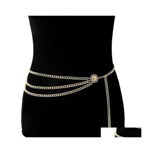 Belly Chains Women Fashion Belt Hip High Waist Gold Sier Narrow Metal Chunky Fringes Crystal Diamond Chain Drop Delivery Jewelry Body Otjaj