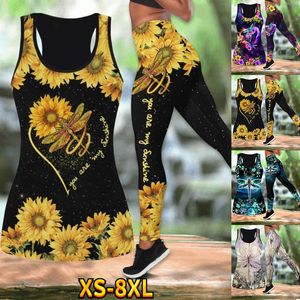 Damskie spodnie Capris Dragonfly My Sunshine Sunflower Tank i nogawki z drukowanym zestawem jogi Kobiet Kobiety Sexy xs-8xlwomen's Women'swomen's