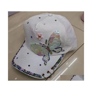 Breda randen hattar kvinnor h￶sten baseball cap fl kvinnor kristall colorf stor fj￤ril hatt bomull blanka metall snapback caps hip hop 3443 dr dhwtf